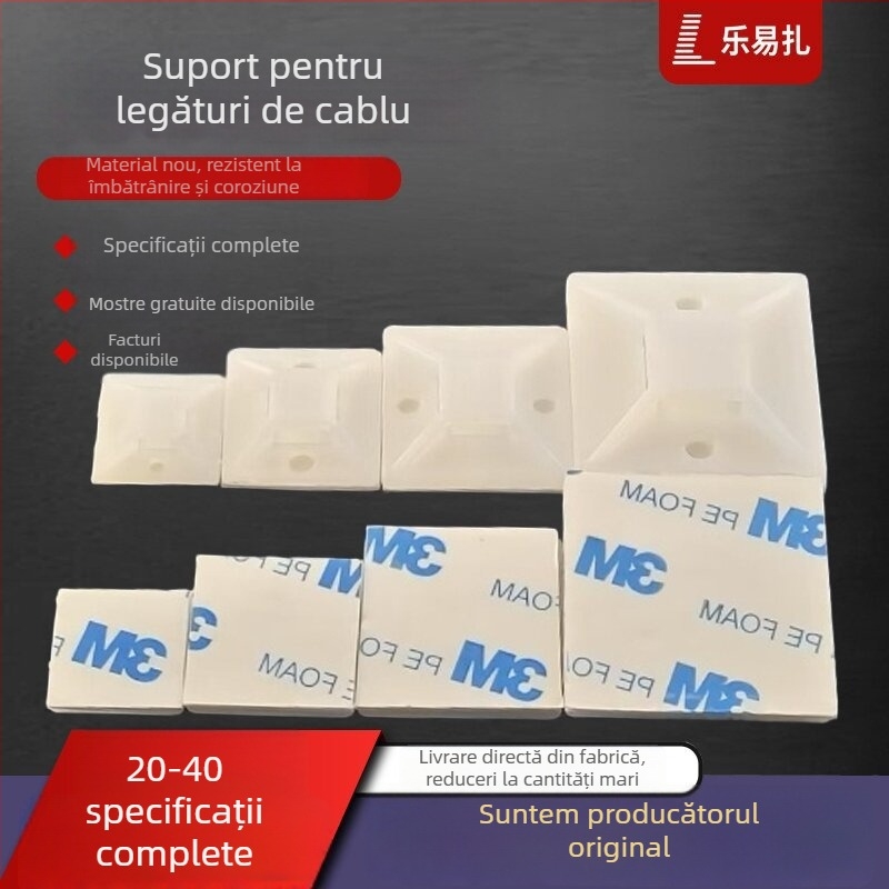 Suport autoadeziv pentru cabluri cu bază ventuză, pentru gestionarea cablurilor, 20x20 mm