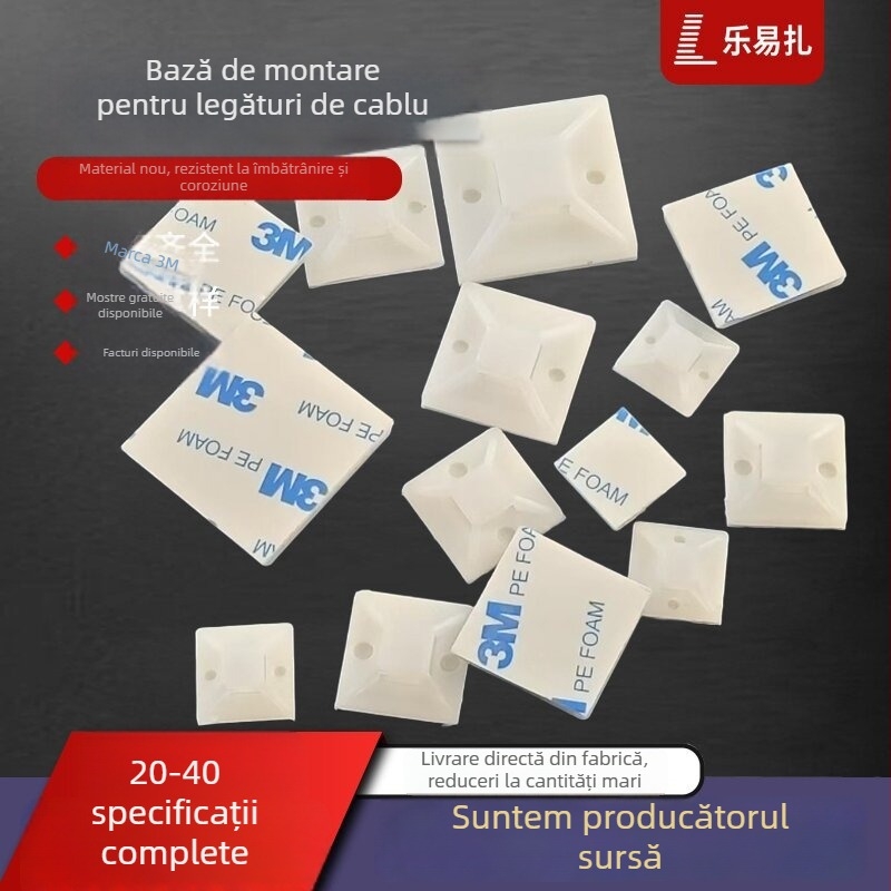 Suport autoadeziv pentru cabluri cu bază ventuză, pentru gestionarea cablurilor, 20x20 mm