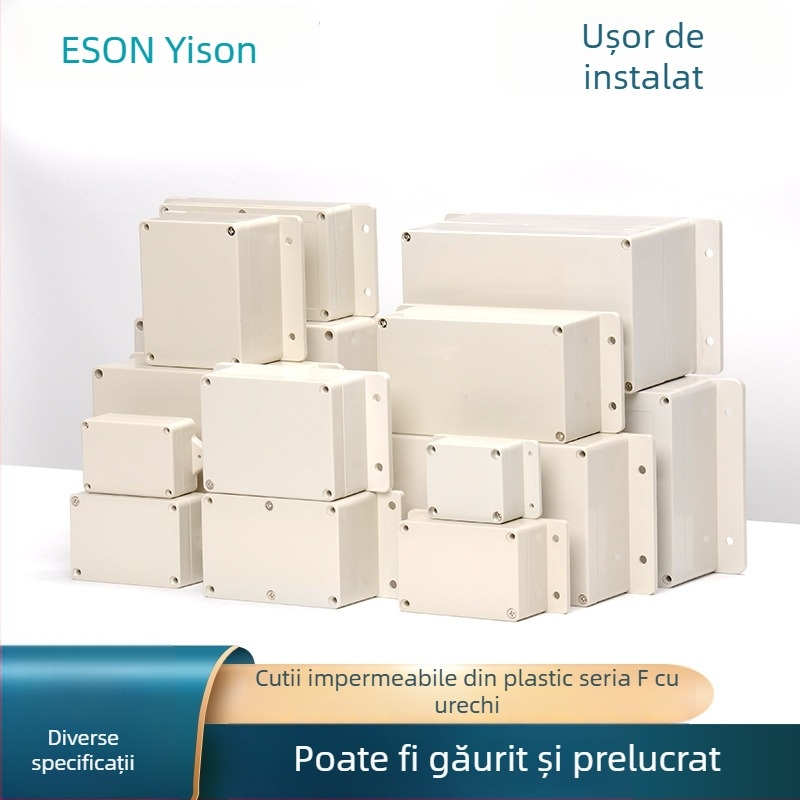Cutie de conexiuni impermeabilă din ABS, cu urechi de montaj, IP66 exterior, cutie fixă din plastic pentru alimentare și supraveghere.