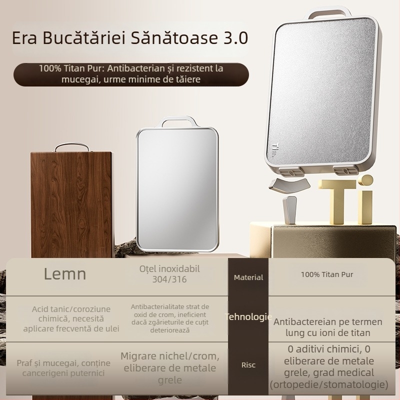 Tocător din titan, dublu‑fațat, antibacterian și antifungic, pentru tăierea cărnii crude și gătite și a oaselor