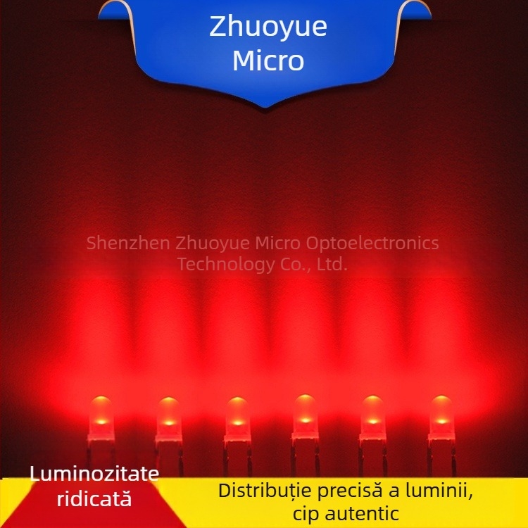 Indicator LED cu conectare directă, LED roșu 3mm, înaltă luminozitate, F3