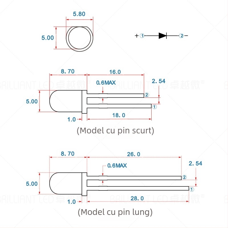 F5 LED alb de 5 mm, LED cu luminozitate înaltă, 3V, cip Sanan