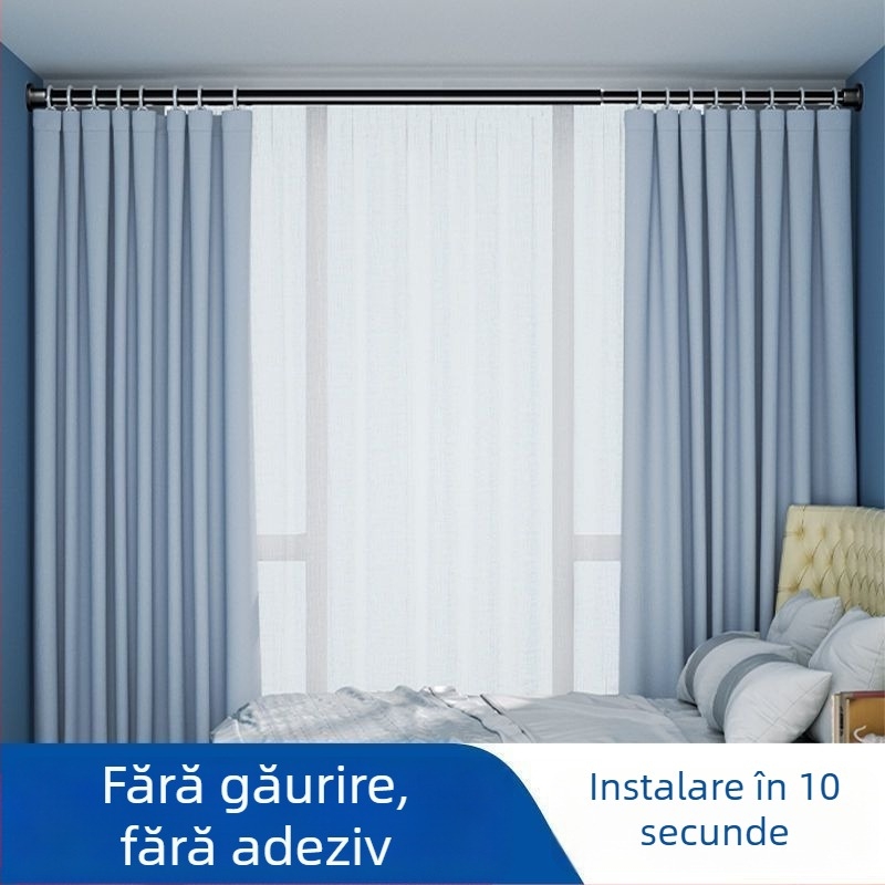 Bară de perdele retractabilă, fără găuri, pentru balcon și baie, suport de uscare a hainelor în interior
