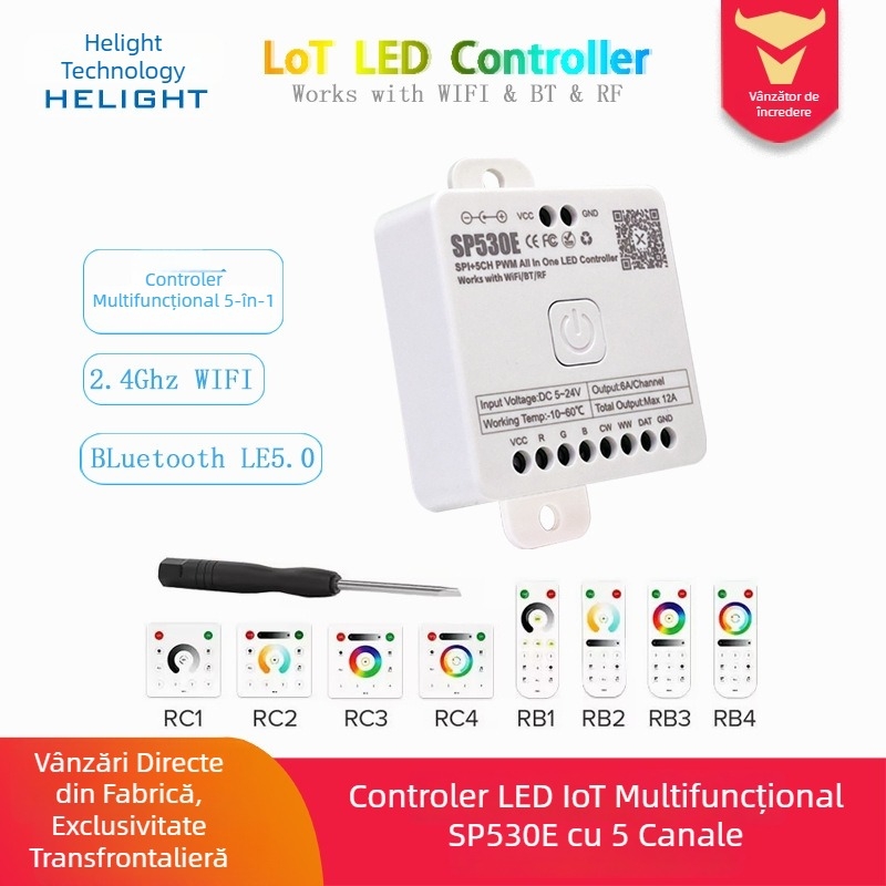 SP530E Controler LED IoT Multifuncțional cu modul dual de control principal pentru casă inteligentă, control prin aplicație