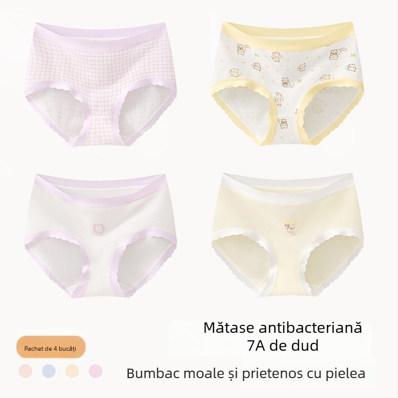 Chiloți din bumbac pentru fete, Clasa A, 9–12 ani, toamnă–iarnă, talie medie, confortabili, care nu se ridică