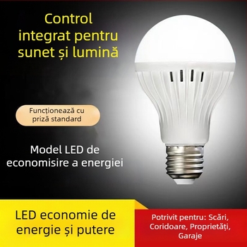 Bec LED cu bază E27, control vocal și de lumină, senzor de mișcare pentru hol, economie de energie, uz casnic
