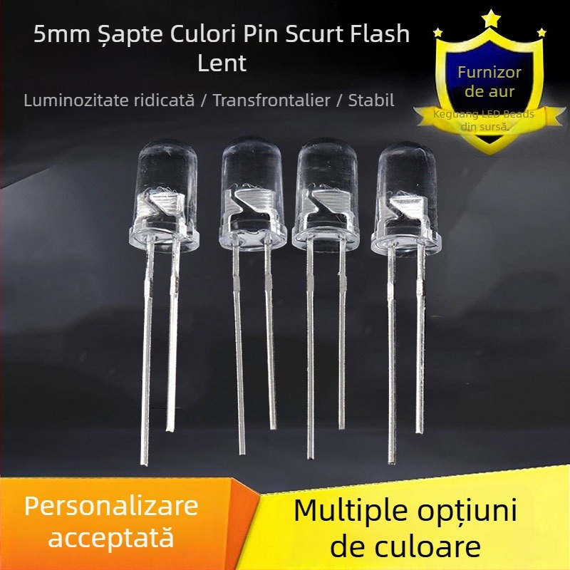 Bilă LED de 4,8 mm, cu formă de pălărie de paie, cu margine, picior scurt, lumină albă, inserție directă, înaltă luminozitate, LED eficiență energetică