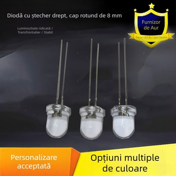 LED cu cap rotund de 8 mm, margine transparentă, lumină albă 6500–7000K, picioare lungi, conectare directă