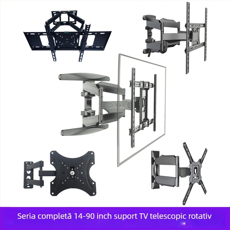 Montaj universal pentru televizor, 40–80 inch, telescopic, cu rotire pe perete și reglare sus/jos/stânga/dreapta