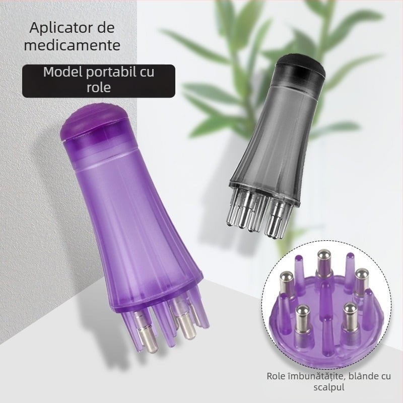 Aplicator pentru scalp cu Minoxidil, pieptene cu roller pentru masaj și dozator de lichid pentru creșterea și întărirea părului