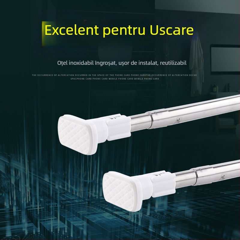 Bară telescopică reglabilă din oțel inoxidabil pentru baie — utilizare universală pe balcoane, montaj fără găuri, pentru perdea de duș și uscat haine
