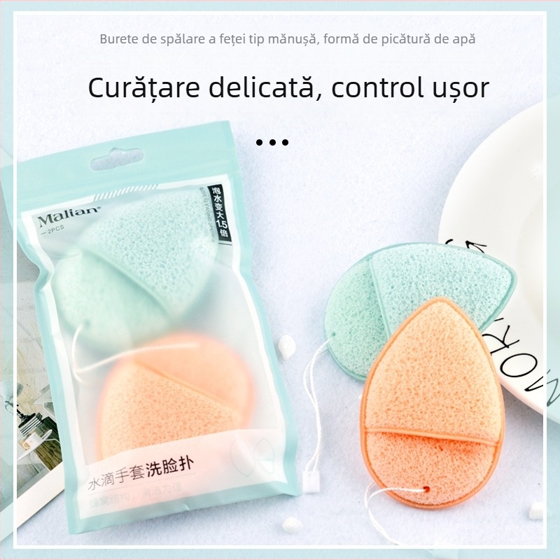 Marion Ou de frumusețe: burete de curățare facial din PU hidrofil, în formă de picătură, cu mănușă și șnur