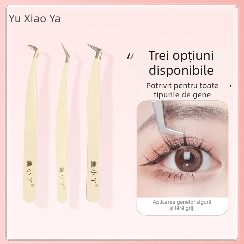 Pensete pentru gene Yuxiaoya, din oțel inoxidabil, cu vârf auriu – instrument pentru începători