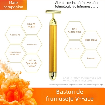 Băț de masaj electric din aur 24K, tip T, pentru fața în formă de V, lifting facial