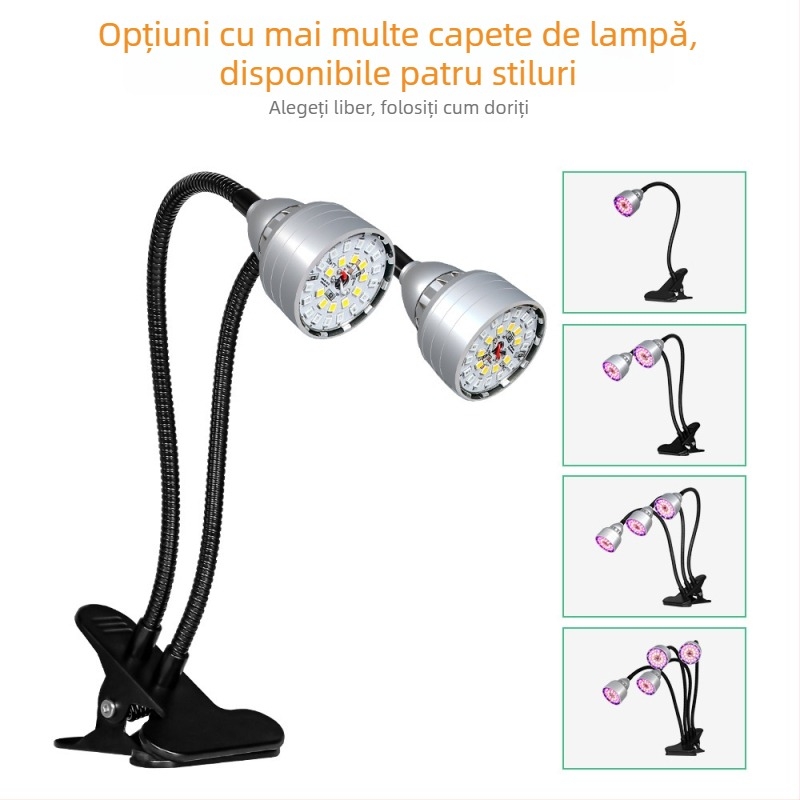 Lumină LED clip-on pentru creșterea plantelor, reglaj inteligent în cinci trepte și memorie a ciclului