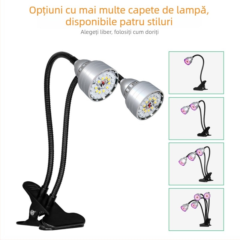 Lumină LED clip-on pentru creșterea plantelor, reglaj inteligent în cinci trepte și memorie a ciclului