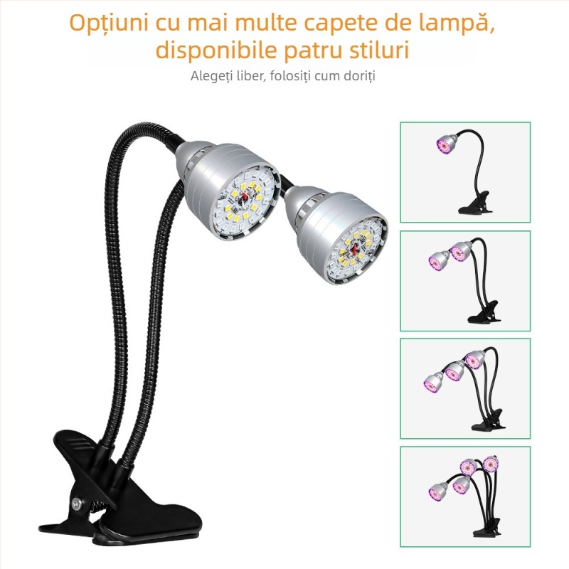 Lumină LED clip-on pentru creșterea plantelor, reglaj inteligent în cinci trepte și memorie a ciclului