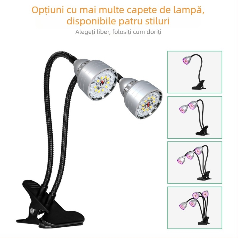 Lumină LED clip-on pentru creșterea plantelor, reglaj inteligent în cinci trepte și memorie a ciclului
