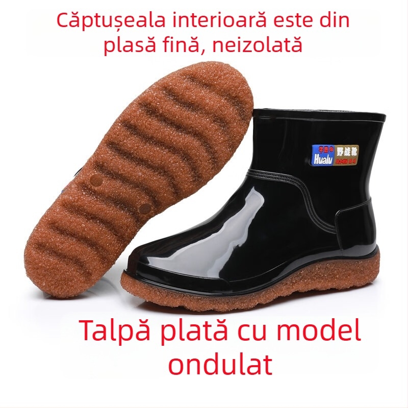 Ghete de ploaie impermeabile pentru bărbați, scurte, ușoare, antiderapante, talpă din cauciuc rezistentă, pentru exterior