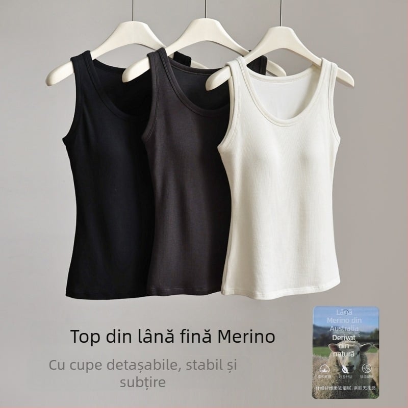 Vesta din lână Merino pentru femei, toamnă–iarnă, cu padding pentru piept, strat de bază cald, croială Slim, fără mâneci