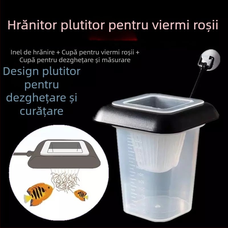 Cupă de hrănire din plastic pentru acvariu, cu pâlnie, pentru hrănire cu viermi de sânge congelați, nematode și Artemia
