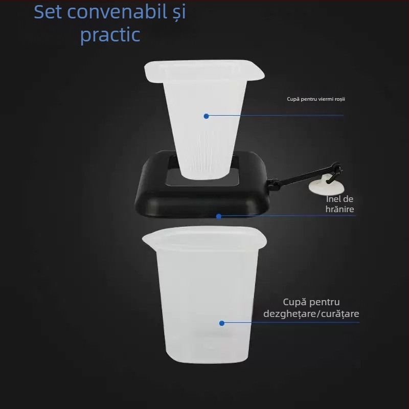 Cupă de hrănire din plastic pentru acvariu, cu pâlnie, pentru hrănire cu viermi de sânge congelați, nematode și Artemia