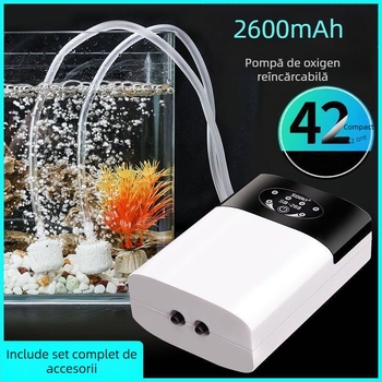Pompa de oxigen pentru pești, baterie Li, încărcare USB/AC-DC, compactă și portabilă, foarte silențioasă