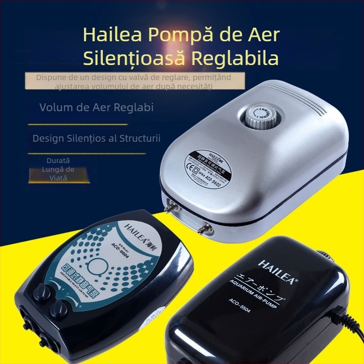 Haili pompă de oxigen pentru acvariu cu două capete ACO5503/6603/9610, debit de aer reglabil, funcționare silențioasă