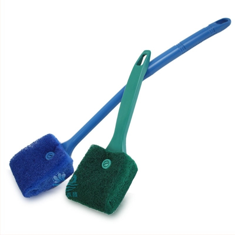 Perie pentru sticla acvariu, mâner lung, cu două fețe, dimensiune mică, unealtă pentru îndepărtarea algelor