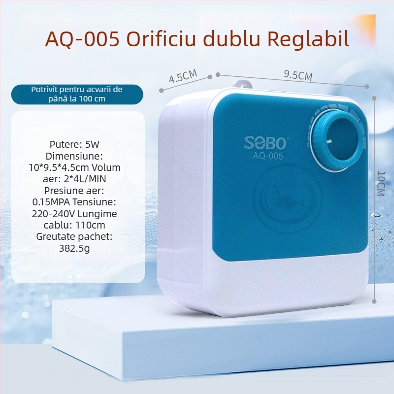 Oxigenator pentru acvariu, pompă de oxigen compactă, foarte silențioasă pentru uz casnic