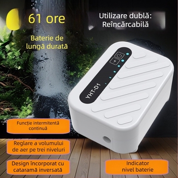 Pompă de oxigen pentru acvariu, oxigenator, silențioasă, compactă, reîncărcabilă, cu utilizare duală