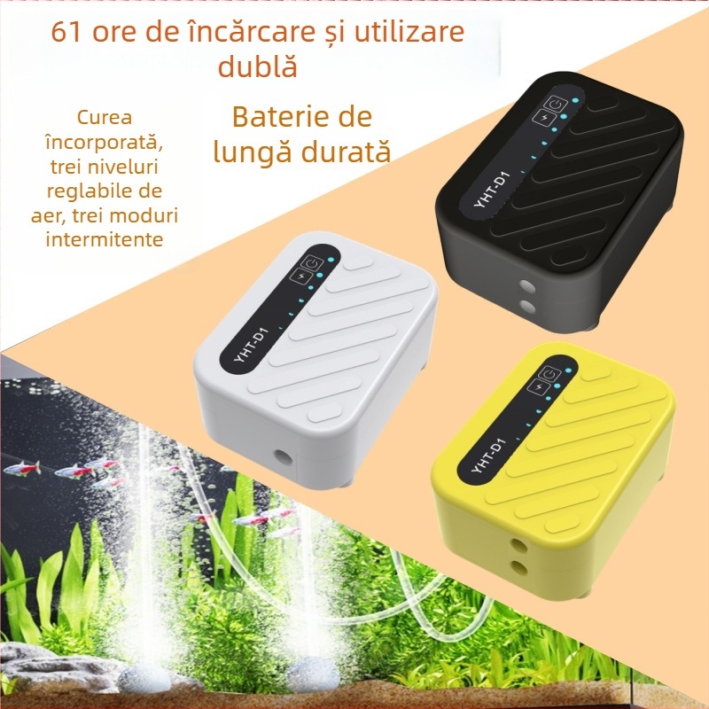 Pompă de oxigen pentru acvariu, oxigenator, silențioasă, compactă, reîncărcabilă, cu utilizare duală