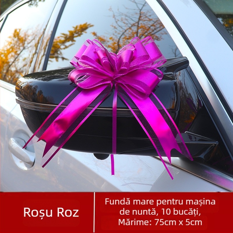 Fundă mare mată pentru mașina de nuntă – decor pentru mânerul ușii, panglică și floare în nuanță latte
