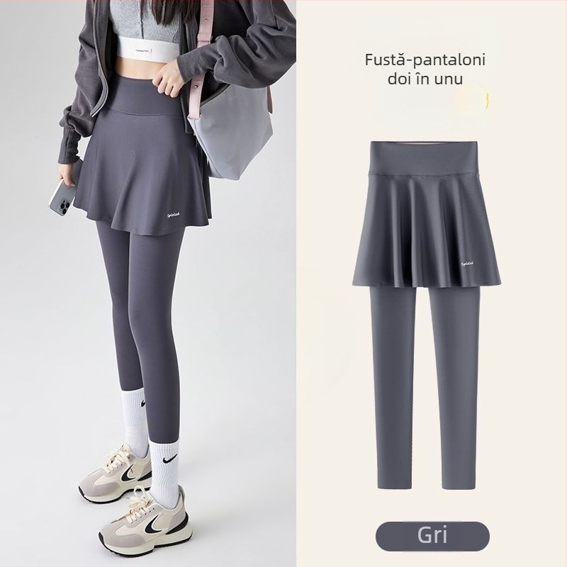 Colanți Sharkskin cu design fals de două părți, colanți sport pentru femei, primăvară-vară, acoperire modestă pentru alergare, fitness, badminton și yoga (mărime plus).
