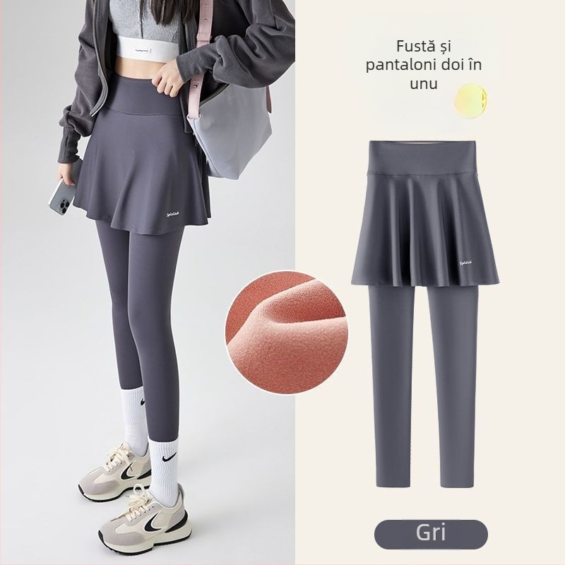 Colanți Sharkskin cu design fals de două părți, colanți sport pentru femei, primăvară-vară, acoperire modestă pentru alergare, fitness, badminton și yoga (mărime plus).