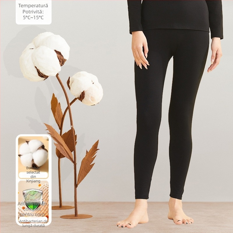 Set de lenjerie termică pentru femei, toamnă, 95% bumbac, antibacterian 7A, top cu guler rotund și pantaloni termici