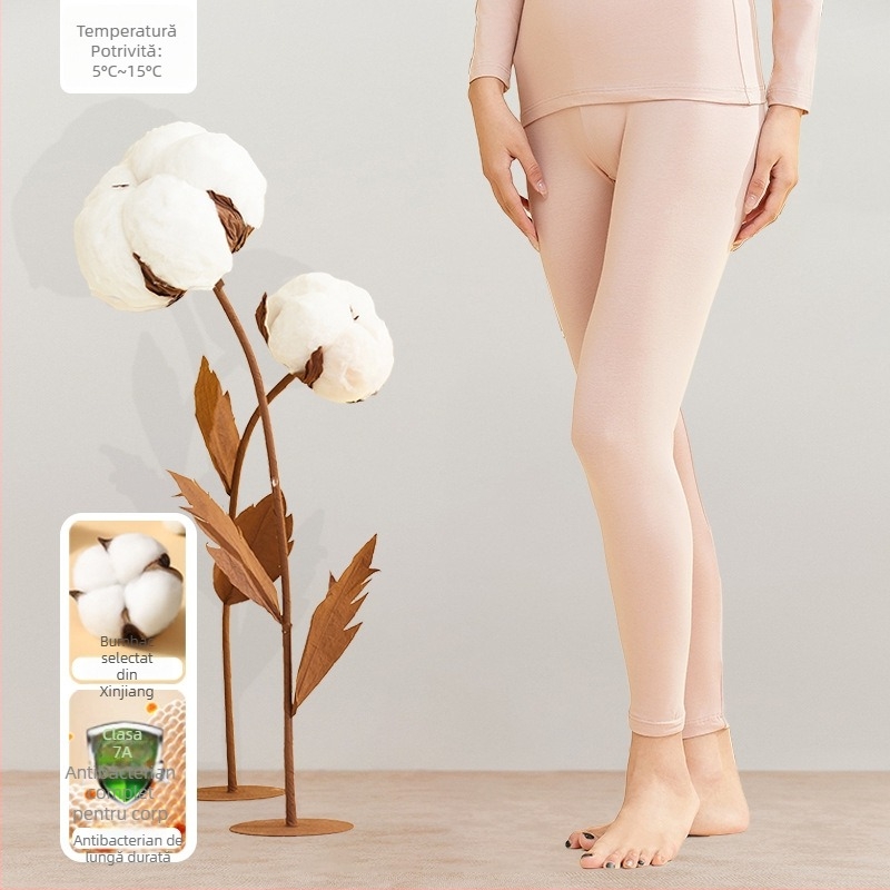 Set de lenjerie termică pentru femei, toamnă, 95% bumbac, antibacterian 7A, top cu guler rotund și pantaloni termici