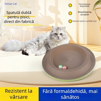 Placă dublă de zgâriere pentru pisici cu cuib, carton ondulat gros, jucărie integrată și placă de zgâriere