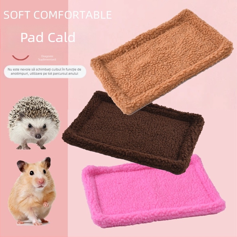 Covoraș cald, gros de iarnă pentru hamsteri, șinșile și iepuri; covoraș pentru cușcă din lână de miel; covoraș de dormit; covoraș cald cu design Ursuleț auriu