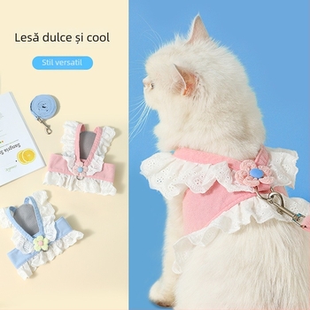 Set hamă și lesă pentru pisici cu model floral, haine pentru pisici și câini, accesorii pentru plimbări cu puiuți