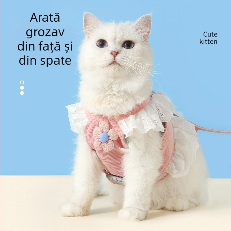 Set hamă și lesă pentru pisici cu model floral, haine pentru pisici și câini, accesorii pentru plimbări cu puiuți