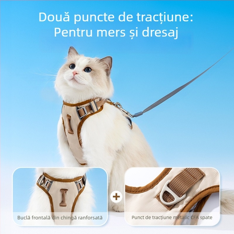 Hamă cu lesă pentru pisici și cățeluși, ușor, versatil, anti-evadare, Taslan cu trei protecții