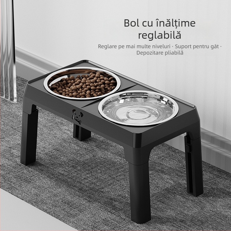 Bol din oțel inoxidabil, înălțat, pentru câini mari, anti-rasturnare la hrănire