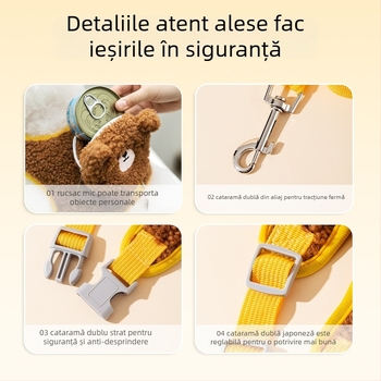 Ham de pisică în stil vestă, design desen animat, țesătură din capsule de lână și plasă respirabilă, lesă toamnă-iarnă