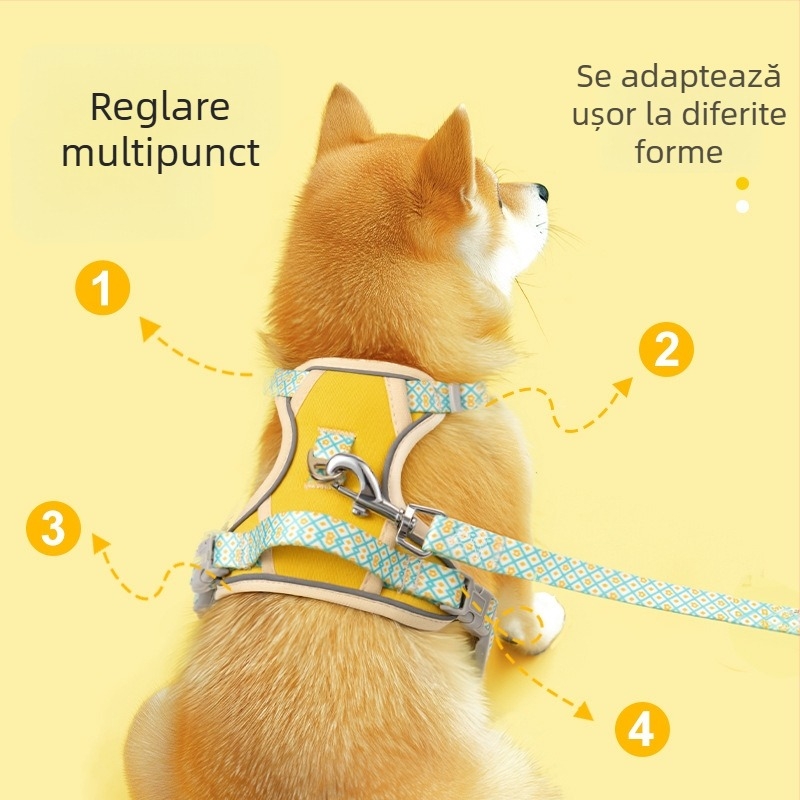 Ham de câine în formă de I pentru câini de talie medie și mare, design anti-evadare pentru plimbări