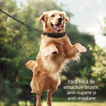 Lesă din nylon împletit, cu lanț P și zgardă din lanț metalic pentru câini de talie medie și mare (Golden Retriever, Border Collie)