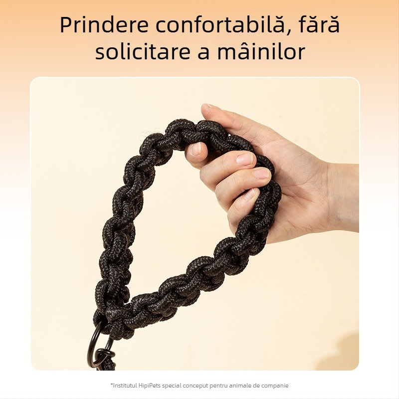 Lesă din nylon împletit, cu lanț P și zgardă din lanț metalic pentru câini de talie medie și mare (Golden Retriever, Border Collie)