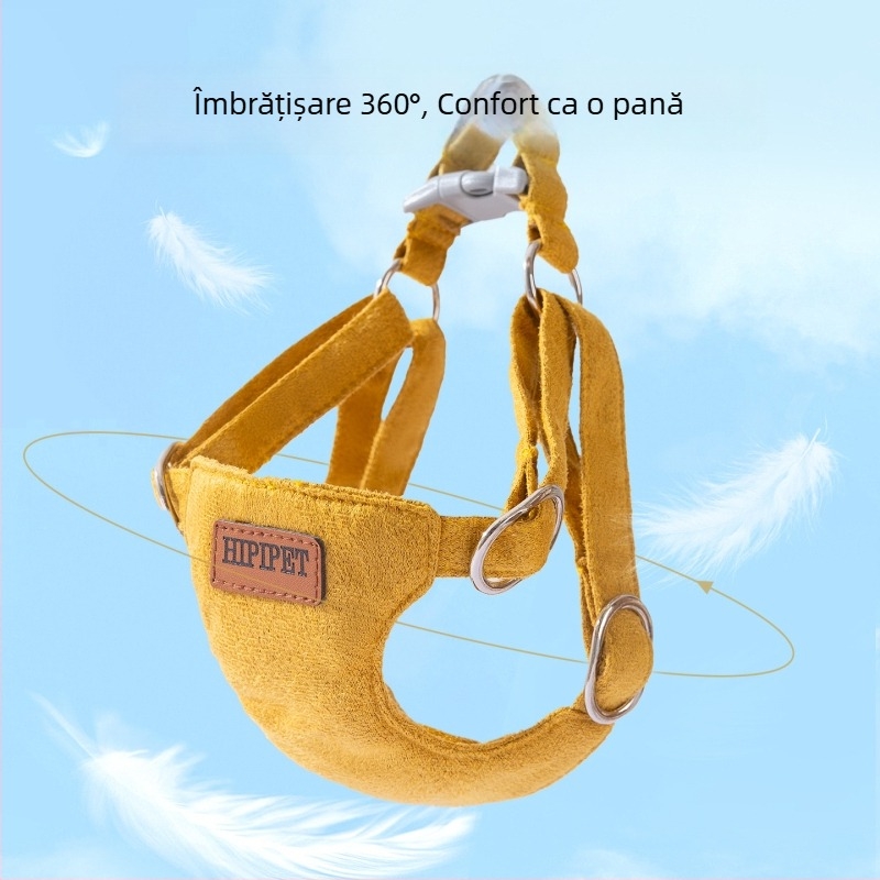 Ham de piept pentru câini, velur catifelat, culoare solidă, versatil, reglabil, cu lesă, pentru câini de talie mică
