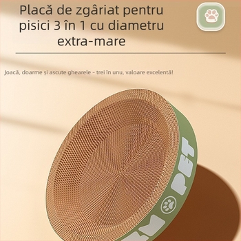 Zgârietor circular pentru pisici cu dispozitiv de îngrijire a unghiilor, placă groasă din carton ondulat, cușcă pentru lăbuțe, integrat și canapea anti-zgârieturi
