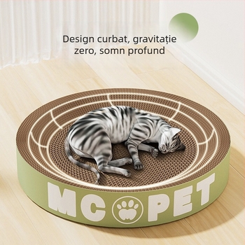 Zgârietor circular pentru pisici cu dispozitiv de îngrijire a unghiilor, placă groasă din carton ondulat, cușcă pentru lăbuțe, integrat și canapea anti-zgârieturi